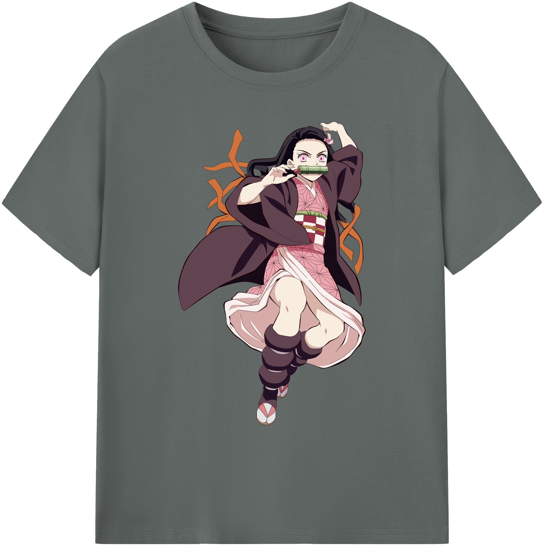 （画像用） 鬼滅の刃（きめつのやいば）竈門 禰󠄀豆子／かまど ねずこ Kamado Nezuko 綿100％ メンズ半袖Tシャツ｜肌触りやわらか＆通気性